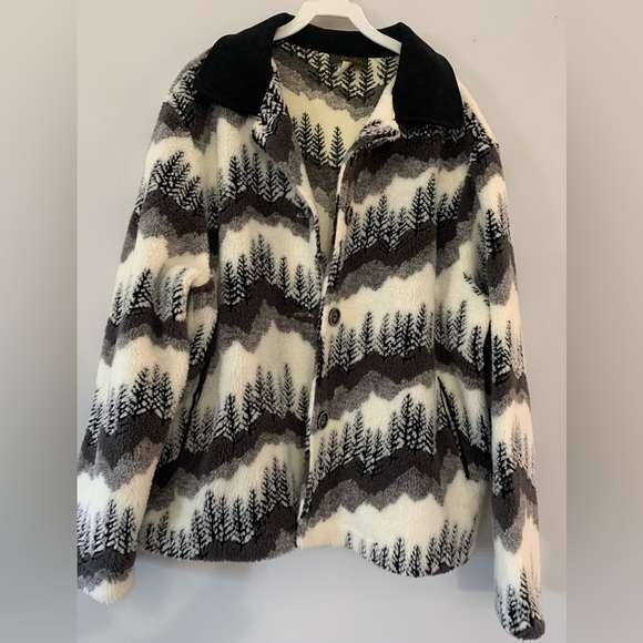 VTG Teddy Jacket David Paul New York Sherpa Soft Black White Mountains Hippie M - Picture 2 of 8